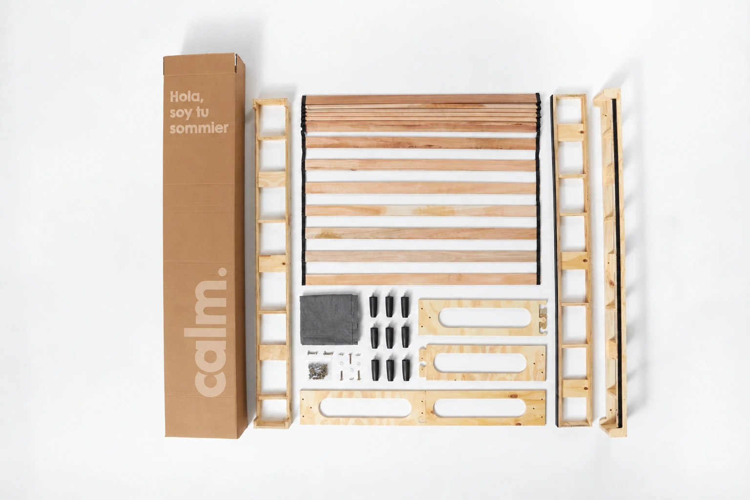 Sommier CALM: componentes y caja con su gráfica original